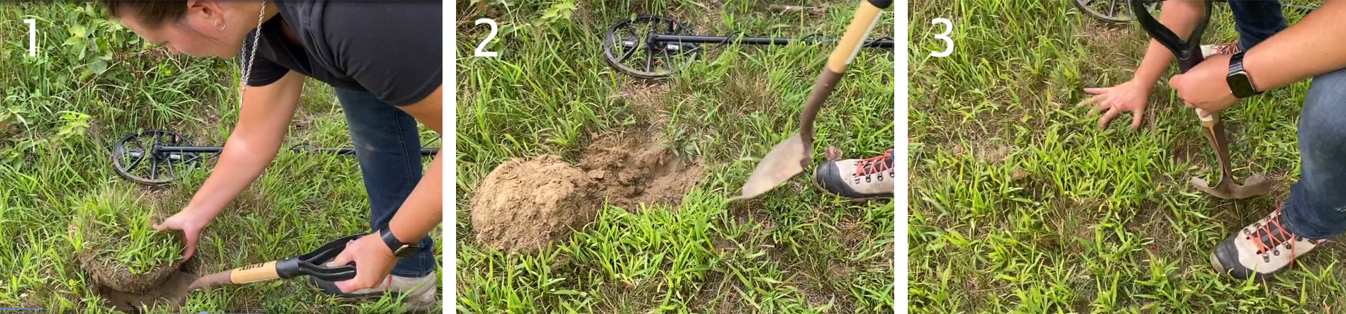 The three stages of digging for a target.